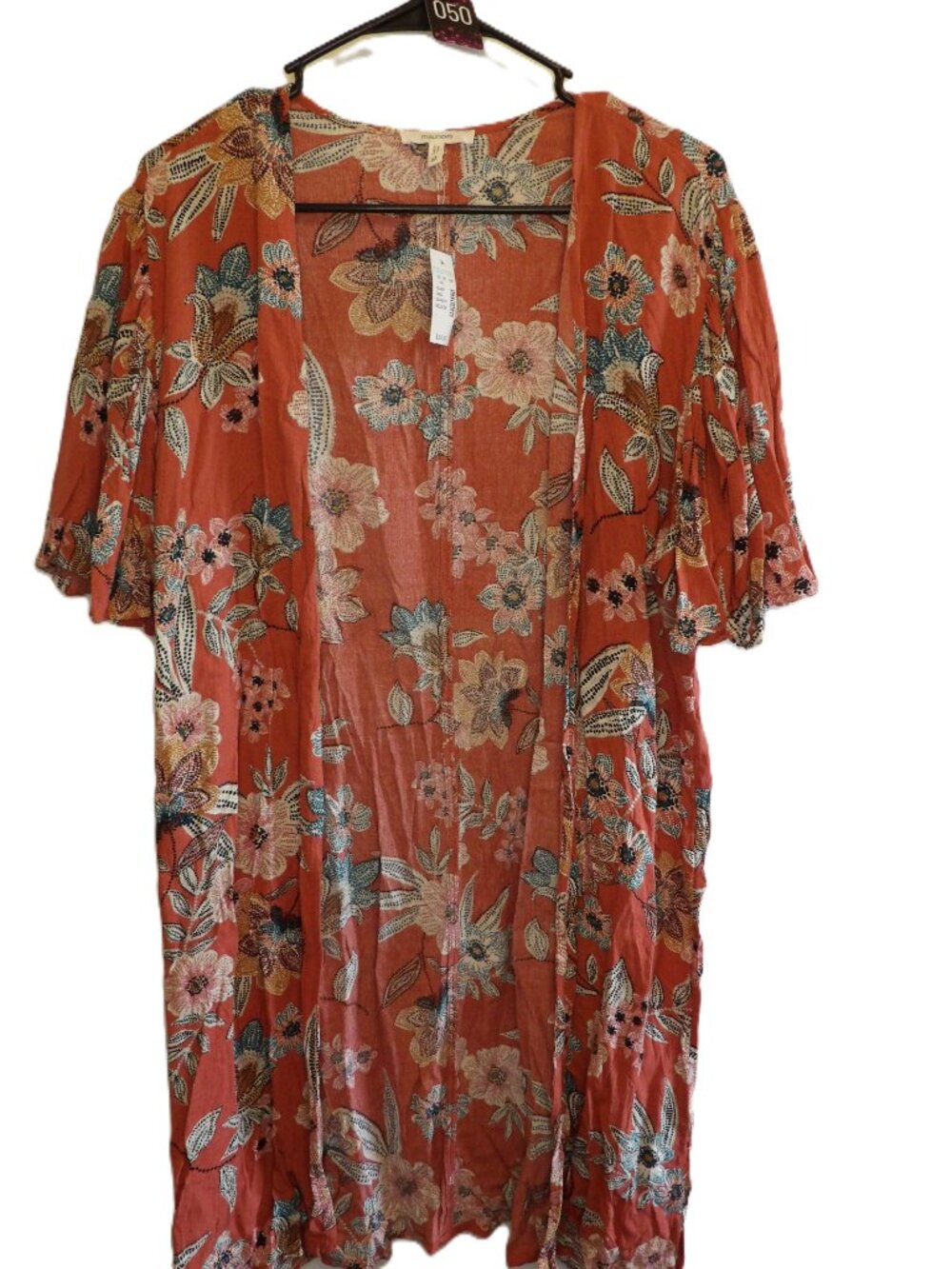 Maurices, NWT Orange floral lightweight kimono (Women's Medium)